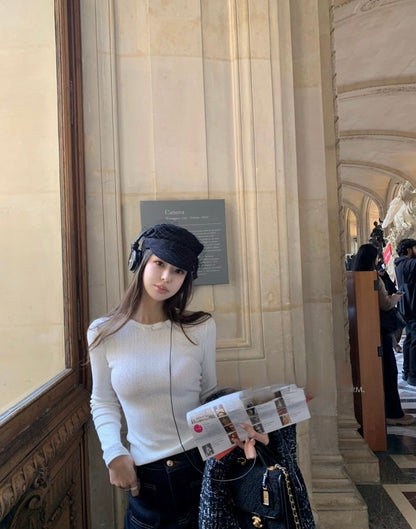 Thu.香家乖乖女 純色款烤邊特殊機織打底針織上衣 長/短袖