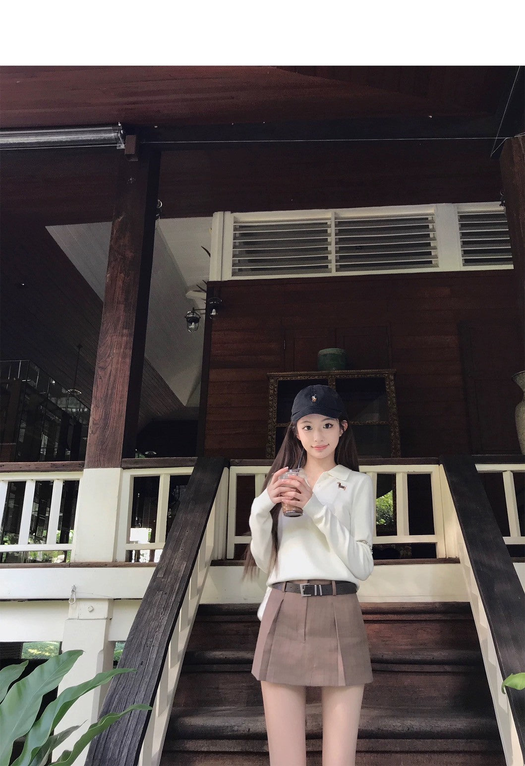 Wed.可愛臘腸小狗 polo領休閒修身針織上衣 米白