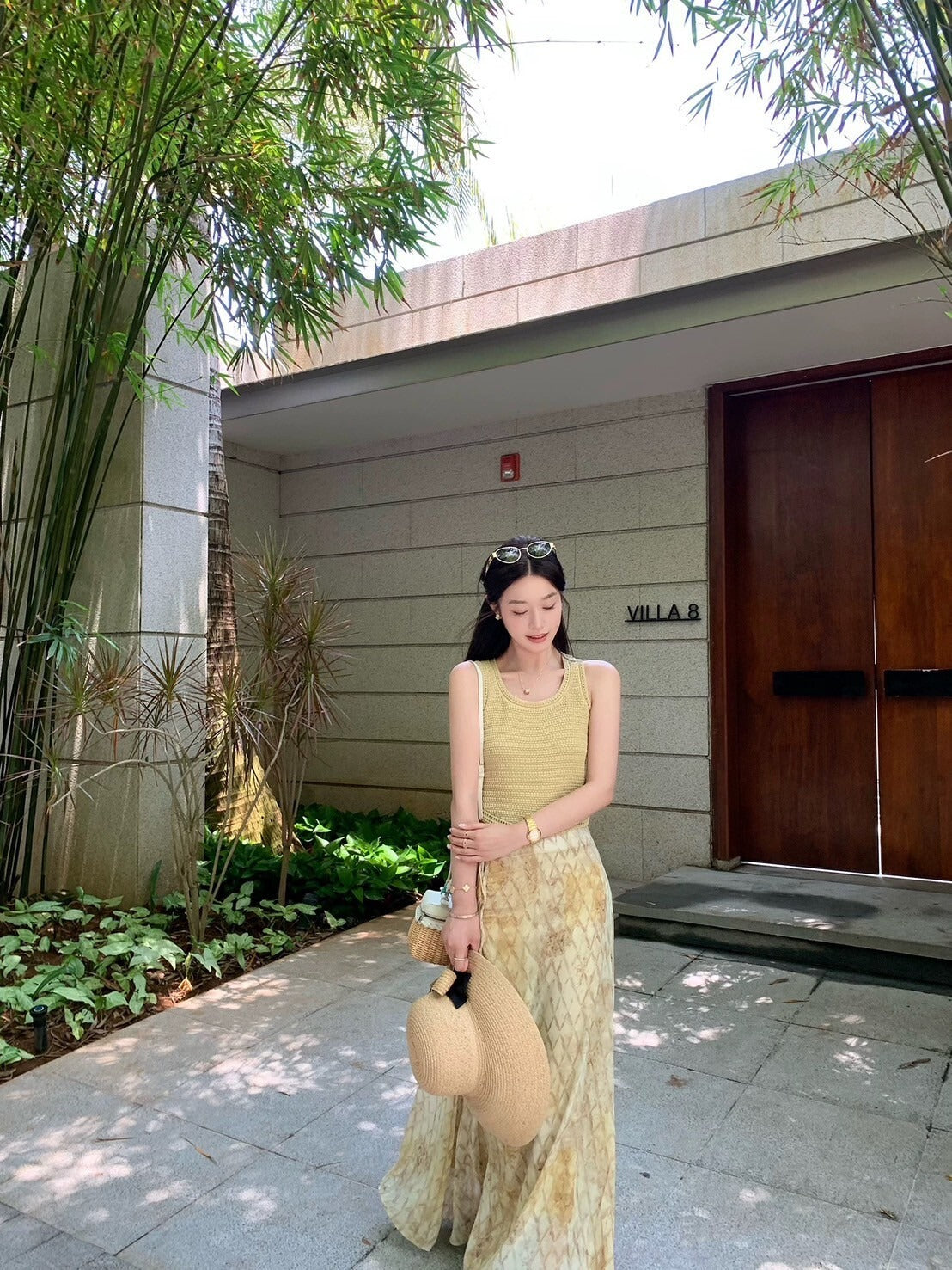 Sat. 暮橘織光 漂染針織背心/抽繩層疊半身裙 綠黃