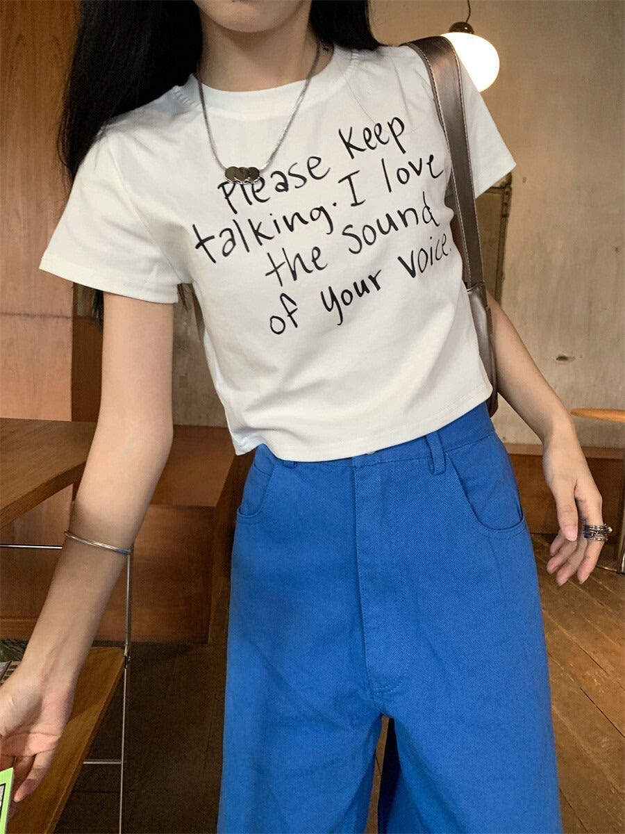 Sat. 簡約手寫字母印花圓領短上衣