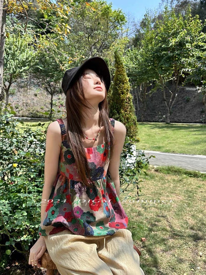 Sat. 甜心油畫家 小眾彩花吊帶上衣