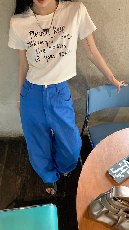 Sat. 簡約手寫字母印花圓領短上衣