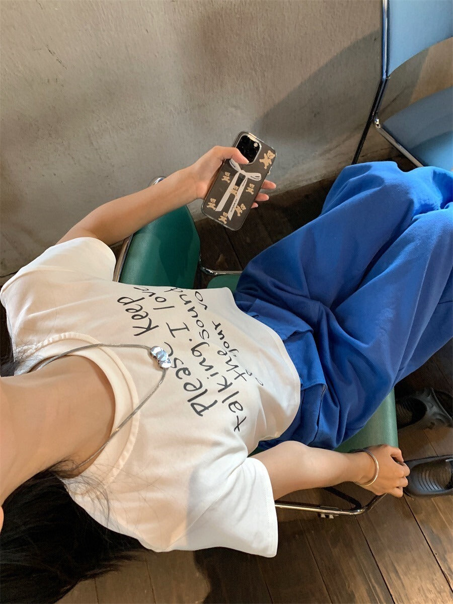 Sat. 簡約手寫字母印花圓領短上衣