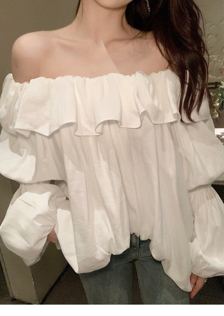 Fri. 韓chic氣質荷葉泡泡袖襯衫上衣