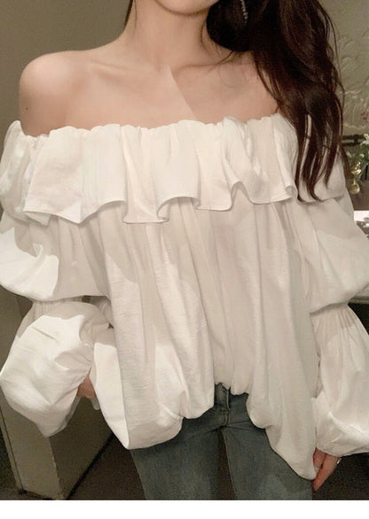 Fri. 韓chic氣質荷葉泡泡袖襯衫上衣