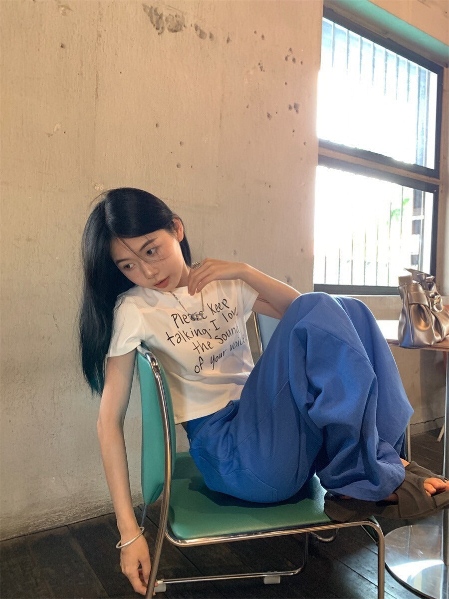 Sat. 簡約手寫字母印花圓領短上衣