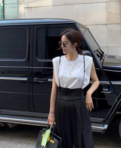 Tue. 復古極高腰闊腿休閒褲 印花/純黑