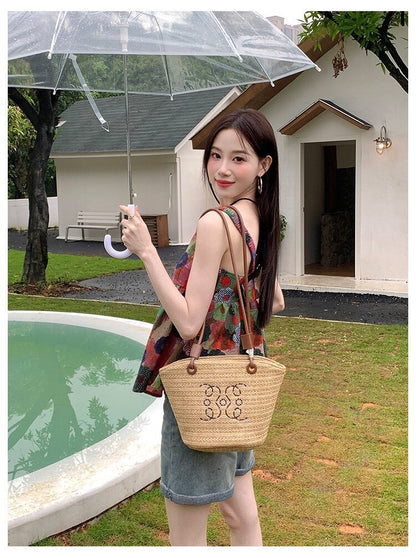 Sat. 甜心油畫家 小眾彩花吊帶上衣