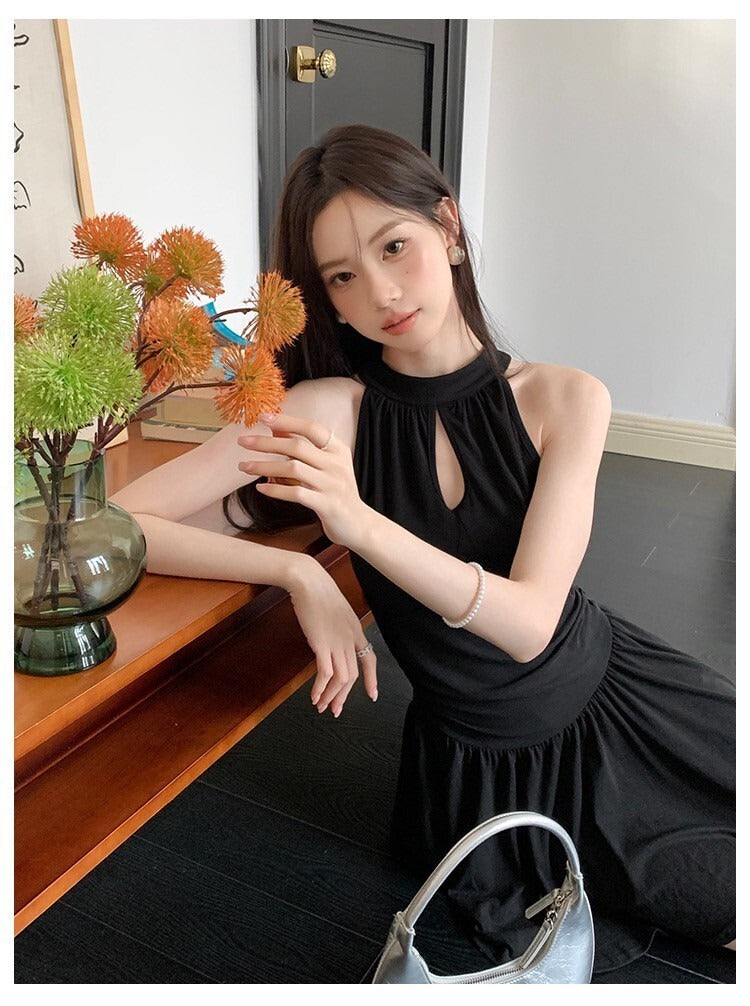 Sat. 繆思女神裙 百搭圓領荷葉連身裙 灰綠/黑