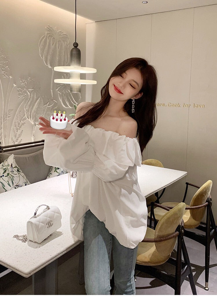 Fri. 韓chic氣質荷葉泡泡袖襯衫上衣