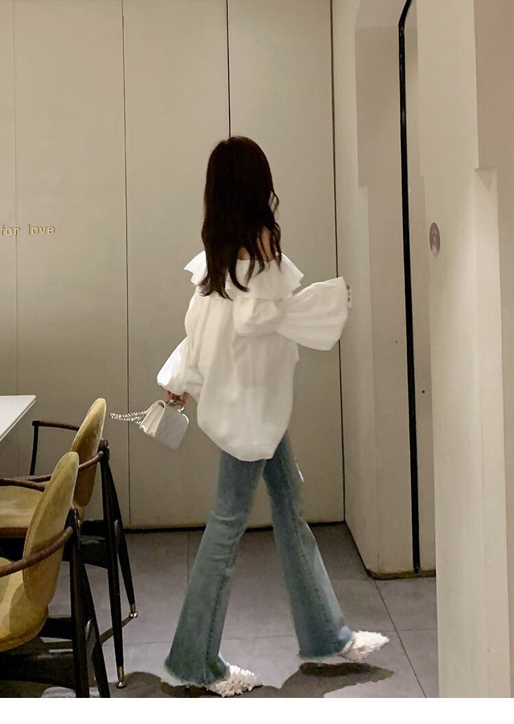 Fri. 韓chic氣質荷葉泡泡袖襯衫上衣